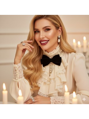 Pegu Siyah Kadife , Yanlar Inci Sallantılı ,kadın Papyon,broş,yeniyıl Kutlama,kravat