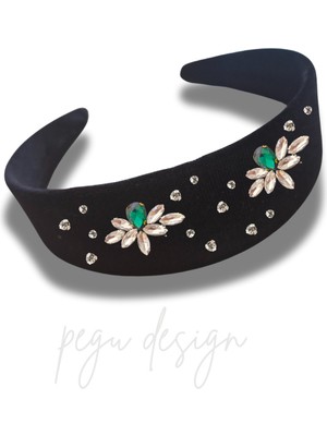 Pegu Kadife Kristal Cam Taşlı Özel Tasarım Geniş Taç