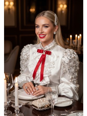 Pegu Kırmızı Saten Aksesuarlı Broş