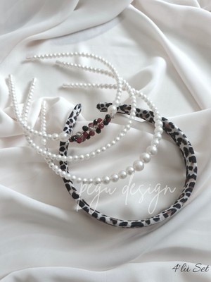 Pegu 4 Lü Set Leopar Kadife Taç ve Sıralı Inci Taç , Gelin,davet ,kutlama ,günlük,