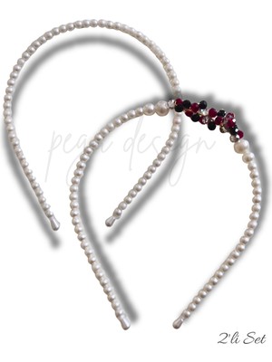 Pegu 2 Li Set Kristal Boncuklu Sıralı Inci Taç , Gelin,davet ,kutlama ,günlük, Özel Gün,yaşam