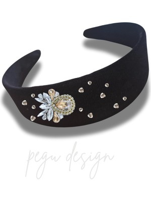 Pegu Kadife Kristal Cam Taşlı Özel Tasarım Geniş Taç