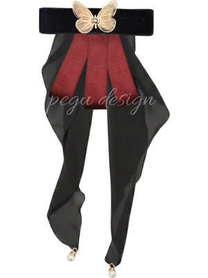 Pegu Kelebek Figürlü Kadife Broş , Kenarları Tırtıklı Özel Tasarım Şifon Kumaşlı