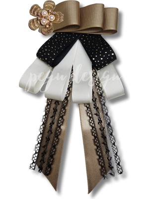 Pegu Luxury Yeşil Grogren Kurdele Incili Çiçekli Yaka Broş,papyon,kravat ..