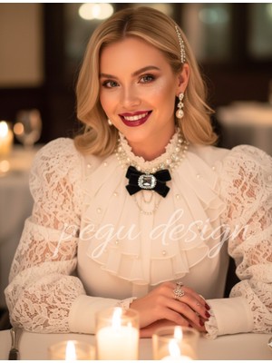 Pegu Siyah Kadife ,kristal Taşlı ,kadın Papyon,broş,yaka Iğnesi,kravat