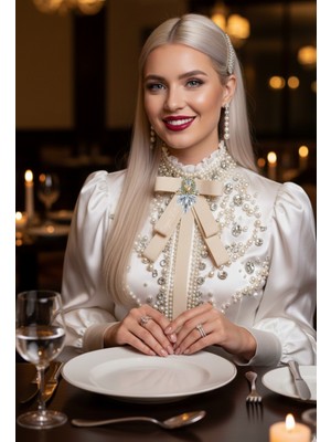 Pegu Ekru Kristal Taşlı Kurdele Broş,yaka Iğnesi ,yılbaşı Kutlama,okul,ofis