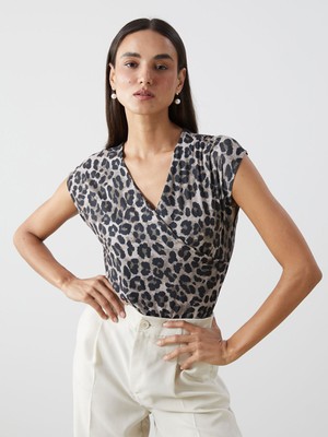 Lc Waikiki Yeni Sezon Kruvaze Yaka Leopar Desenli Bluz