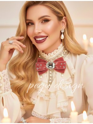 Pegu Gül Kurusu Kadife , Yanlar Inci Sallantılı Kristal Taşlı ,kadın Papyon,broş,yeniyıl Kutlama,kravat