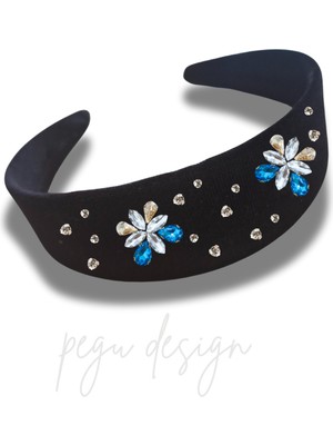 Pegu Kadife Kristal Cam Taşlı Özel Tasarım Geniş Taç