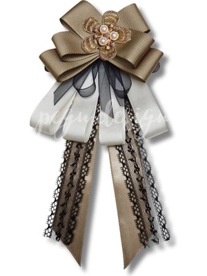 Pegu Luxury Yeşil Grogren Kurdele Incili Çiçekli Yaka Broş,papyon,kravat ..