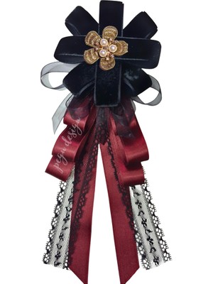 Pegu Lux Bordo Kurdele Incili Çiçekli Yaka Broş,papyon,kravat ..