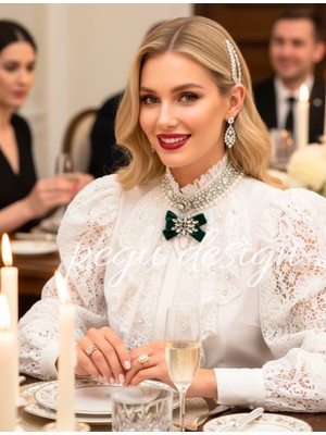 Pegu Zümrüt Yeşil Kadife ,kristal Taşlı ,kadın Papyon,broş,yaka Iğnesi,kravat