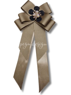 Pegu Luxury Yeşil Grogren Kurdele Incili Çiçekli Yaka Broş,papyon,kravat ..