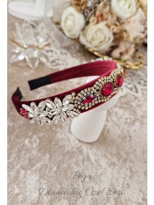 Pegu Bordo Kristal Kesim Taşlı Özel Tasarım Kadife Taç ,davet,yılbaşı,düğün,balo,noel,yeni Yıl