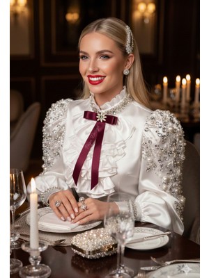 Pegu Bordo Kristal Taşlı Kurdele Broş,yaka Iğnesi ,yılbaşı Kutlama,okul,ofis