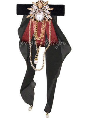 Pegu Arılı Kristal Taşlı Figürlü Kadife Broş , Kenarları Tırtıklı Özel Tasarım Şifon Kumaşlı