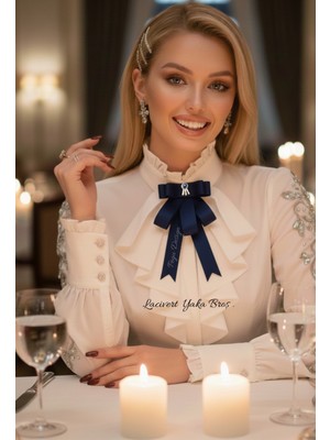 Pegu Lacivert Grogren Aksesuarlı Broş