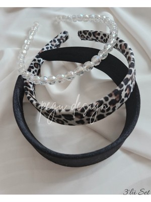 Pegu 3 Lü Set Geniş Kadife, Leoapar Taç ve Sıralı Inci Taç , Gelin,davet ,kutlama ,günlük,