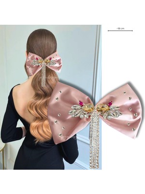 Pegu Pembe Saten Çok Renkli Taşlı Otomatik Özel Tasarım Toka