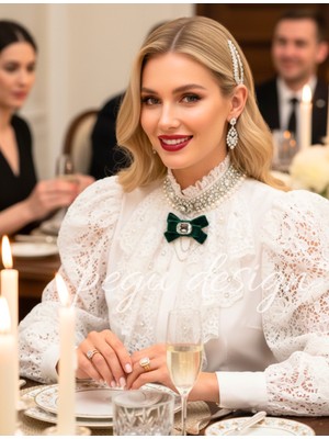 Pegu Zümrüt Yeşil Kadife ,kristal Taşlı ,kadın Papyon,broş,yaka Iğnesi,kravat