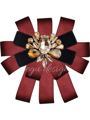 Pegu Bordo Grogren ve Siyah Kadife Kadın Broş,yaka Iğnesi ,papyon/kravat