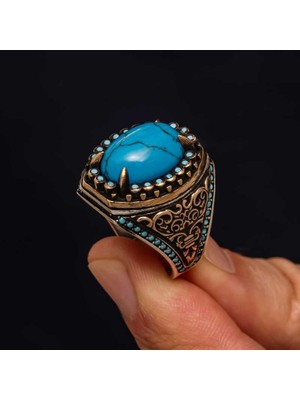 Inure Jewelry Gümüş Firuze Taşlı Erkek Yüzük