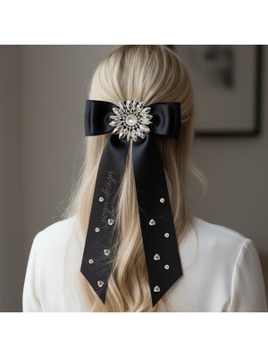 Pegu Taşlı Siyah Saten Otomatik Toka