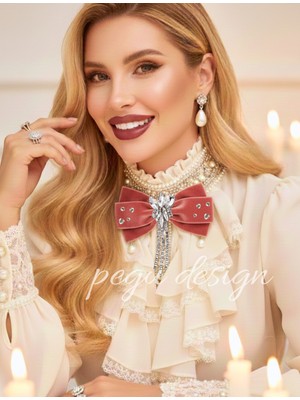 Pegu Gül Kurusu Kadife , Yanlar Inci Sallantılı Kristal Taşlı ,kadın Papyon,broş,yeniyıl Kutlama,kravat