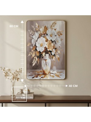 İki Yedi Konsept Laelius Vazolu Çiçek Desenli Duvar Tablosu 60X40 cm Salon ve Ofis Duvar Dekoru Gold Çerçeveli Tablo