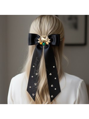 Pegu Taşlı Siyah Saten Otomatik Toka