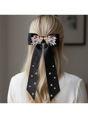 Pegu Kırmızı Taşlı Siyah Saten Otomatik Toka