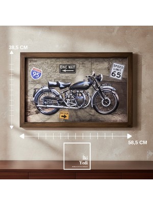 İki Yedi Konsept Vintage Motosiklet Duvar Tablosu, Retro Motor Dekoru, Ofis Garaj Salon Duvar Aksesuarı Genç Odası