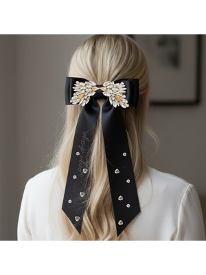 Pegu Özel Tasarım Taşlı Siyah Saten Otomatik Toka