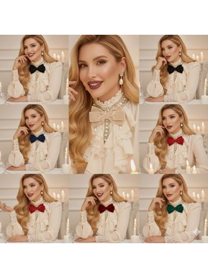 Pegu Ekru Kadife , Yanlar Inci Sallantılı Kristal Taşlı ,kadın Papyon,broş,yeniyıl Kutlama,kravat