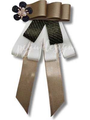 Pegu Luxury Yeşil Grogren Kurdele Incili Çiçekli Yaka Broş,papyon,kravat ..