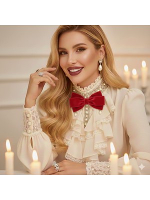 Pegu Kırmızı Kadife , Yanlar Inci Sallantılı Kadın Papyon,broş,yeniyıl Kutlama,kravat