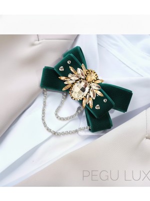 Pegu Zümrüt Yeşil Kadife ,kristal Taşlı ,kadın Papyon,broş,yaka Iğnesi,kravat