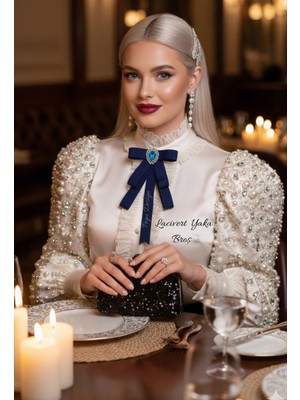 Pegu Lacivert Kristal Taşlı Kurdele Broş,yaka Iğnesi ,yılbaşı Kutlama,okul,ofis