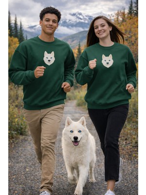 Muhtar Store Samoyed Köpek Desenli Sevgili Sweatshirt – Unisex Çift Kombini