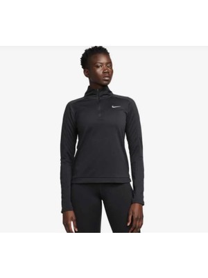 Nike Dri-Fit Çeyrek Fermuarlı Büyük Beden Siyah Kadın Koşu Üst DQ6377-010