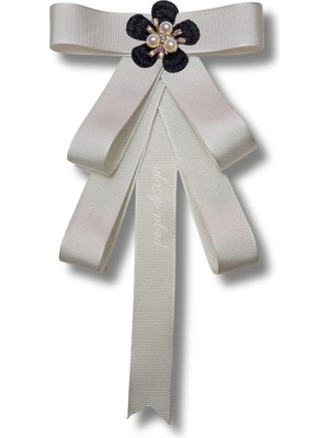 Pegu Ekru Grogren Kurdele Incili Çiçekli Yaka Broş,papyon,kravat ..