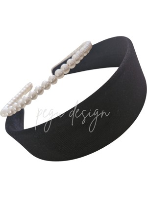 Pegu 2 Li Siyah Kadife ve Incili Taç Set