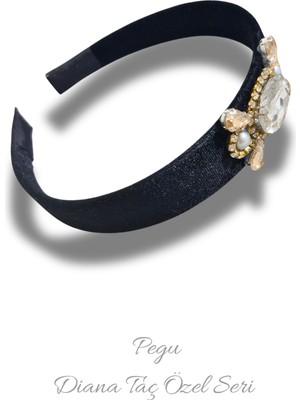 Pegu Siyah Kristal Kesim Taşlı Özel Tasarım Kadife Taç ,davet,yılbaşı,düğün,balo,noel,yeni Yıl