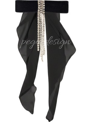 Pegu Suyolu Taşlı Figürlü Kadife Broş , Kenarları Tırtıklı Özel Tasarım Şifon Kumaşlı