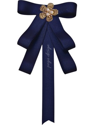 Pegu Lacivert Grogren Kurdele Incili Çiçekli Yaka Broş,papyon,kravat ..