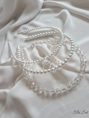 Pegu 3 Lü Set Sıralı Inci Taç , Gelin,davet ,kutlama ,günlük,