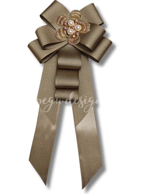 Pegu Luxury Yeşil Grogren Kurdele Incili Çiçekli Yaka Broş,papyon,kravat ..