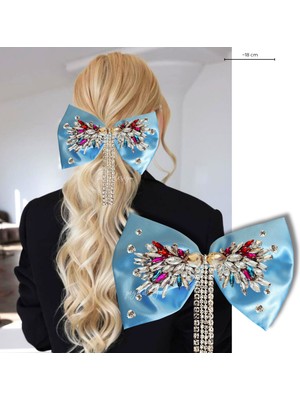 Pegu Mavi Saten Çok Renkli Taşlı Otomatik Özel Tasarım Toka ,(Düğün,nişan,doğumgünü,kutlama )0021