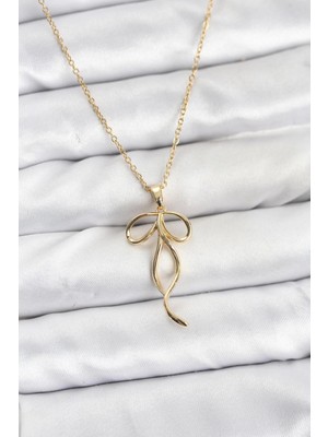 Tp Buğz 316L Çelik Zincir Gold Renk Fiyonk Model Kadın Kolye