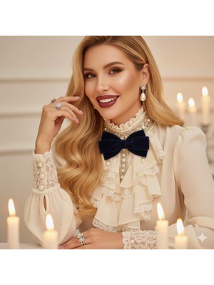 Pegu Lacivert Kadife , Yanlar Inci Sallantılı ,kadın Papyon,broş,yeniyıl Kutlama,kravat